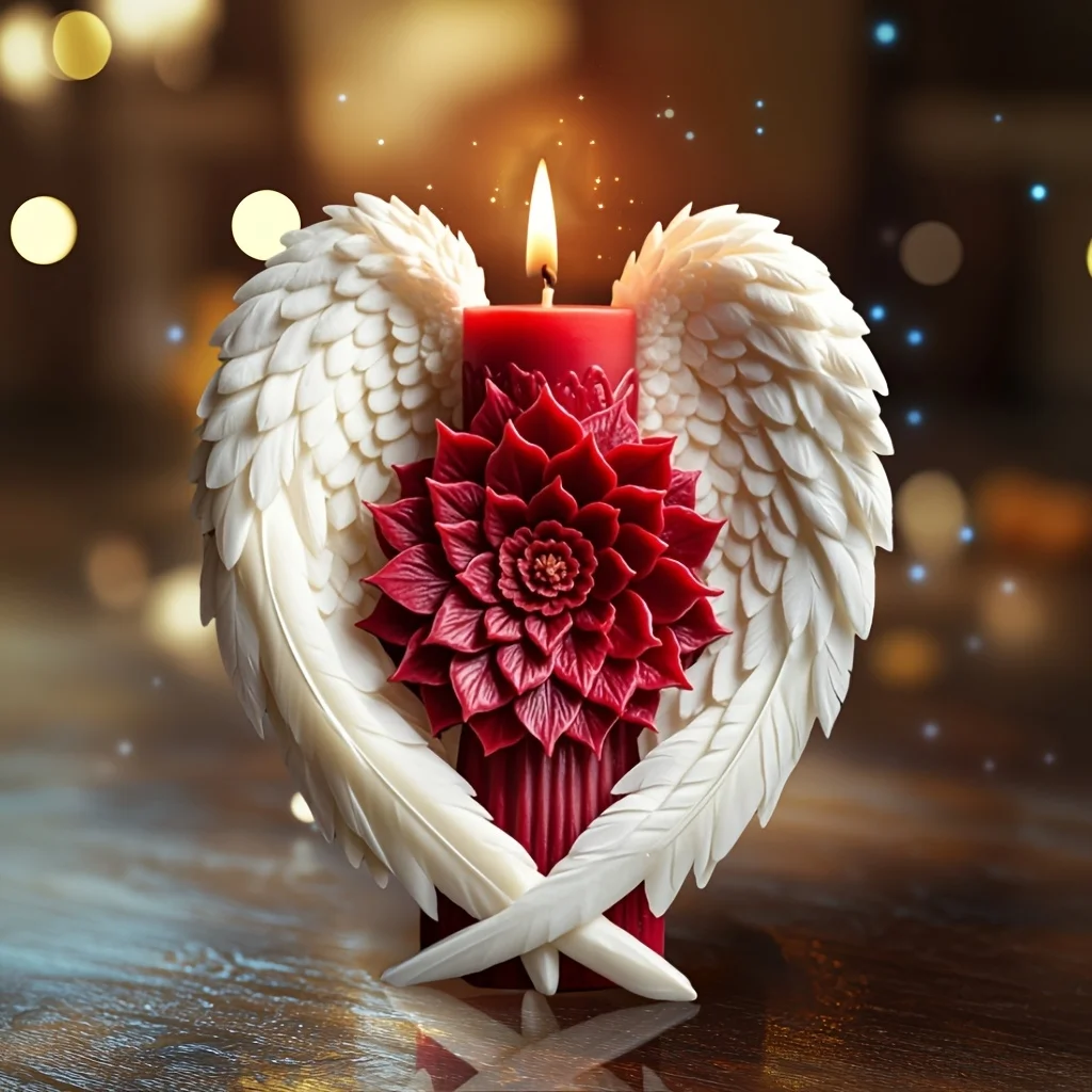 Angel Wings Flower Candle Silicone Mold Holy Angel Wings Inlay Flower Candle Silicone Mold Resin Plaster Mold Decorative Gift
