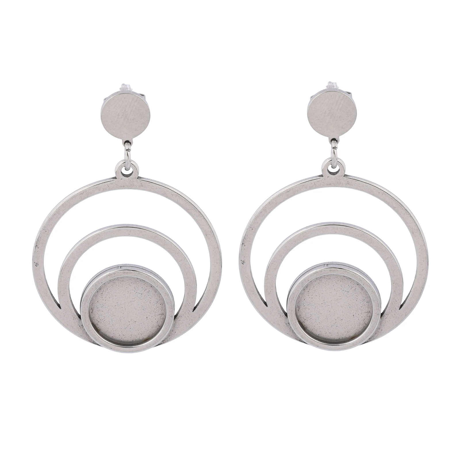 

6pcs Stainless Steel Double Hoop Earring Base Blanks Fit 12mm Cabochon Setting Bezels Diy Post Earrings Findings