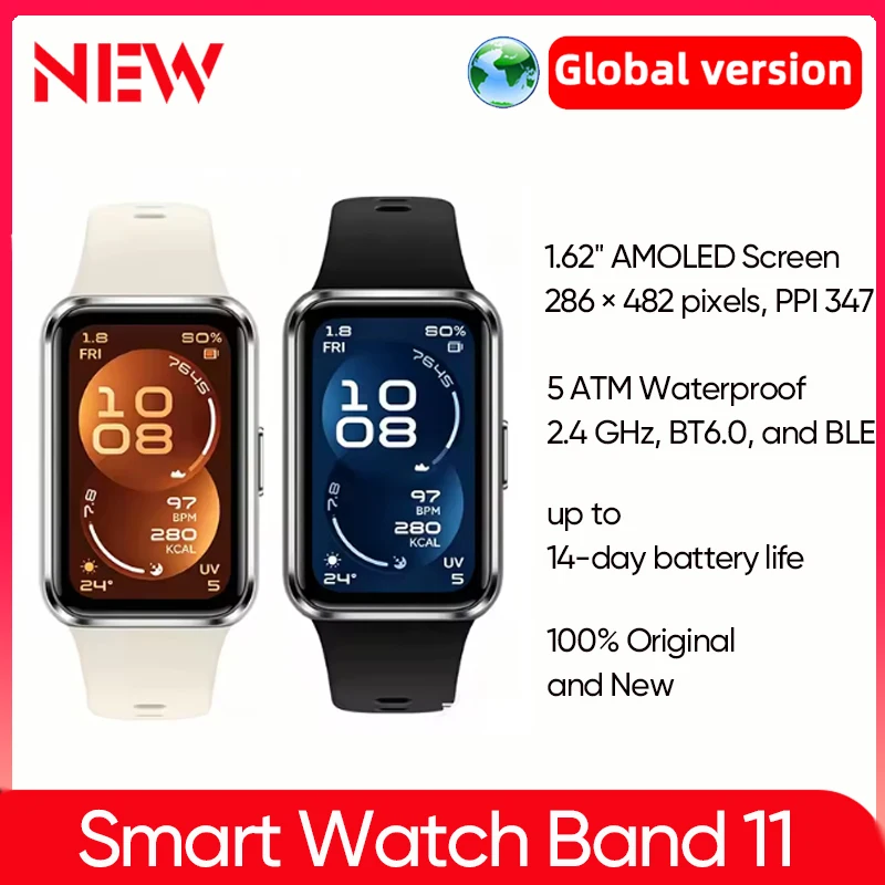 Умные часы Huawei Band 11, смарт-браслет с AMOLED-экраном 1.62'', смарт-часы с измерением пульса, глобальная версия