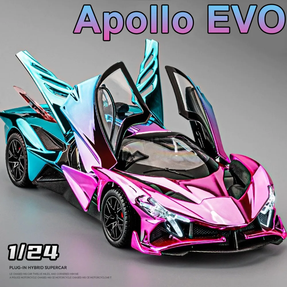 1:24 Apollo EVO IE Alloy Model Diecast Toys Car Ornament Sound Light Pull Back Doors Opened Miniature Vehice Kids Friend's Gifts
