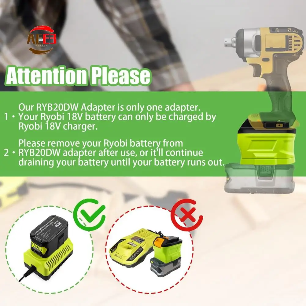 

AEE3-RYB20DW Battery Adapter For Ryobi 18V Battery Convert To For 20V Battery , Power For 20V Cordless Tools