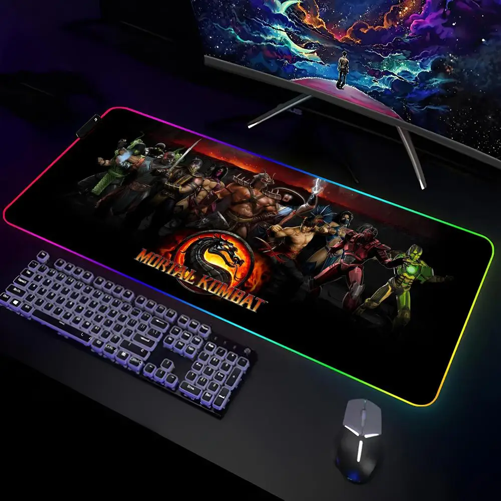 S-Scorpion Mortal K-Kombat Mouse Pad Gamer RGB Deskmat Keyboard Mat Gaming Laptops LED Mousepad Desk Protector Anime Mause Mats