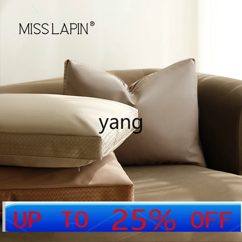 

LM Modern Simple Gray Brown Leather Stitching Square Pillow Light Luxury Living Room Sofa Model Room Bedroom Pillow Cover
