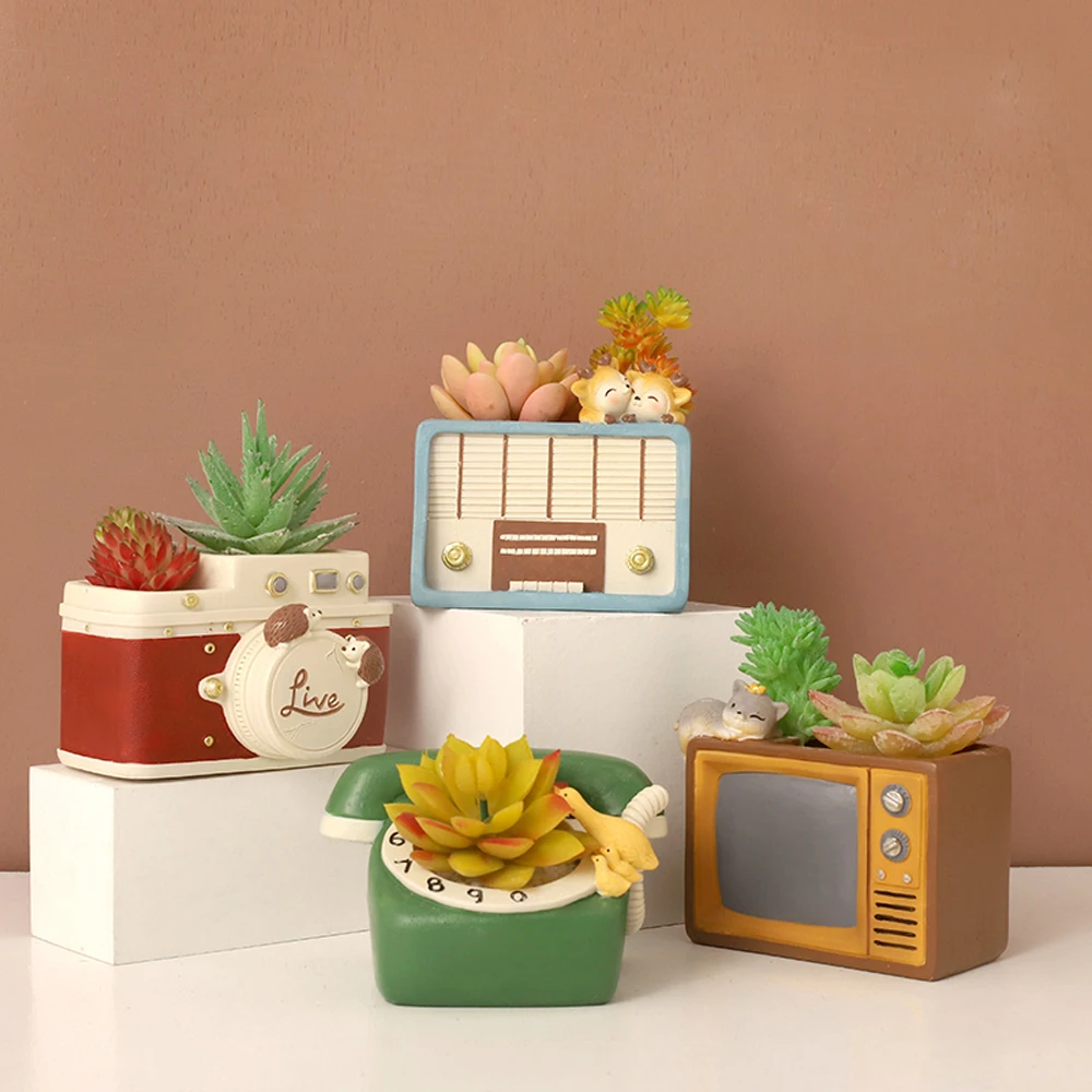 Concrete Vintage Succulent Flowerpot Silicone Mold Creative TV phone model Green Plant Cement Concrete Basin Mold Flowerpot mold