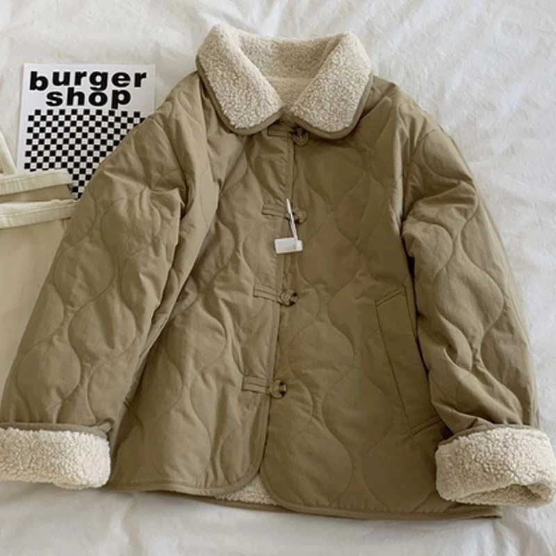 Autumn Winter Single-Breasted Polo Collar Cotton Jacket Double-Faced Thicken Warm Winter Jacket 2025 New Women Mujer Cotton Coat