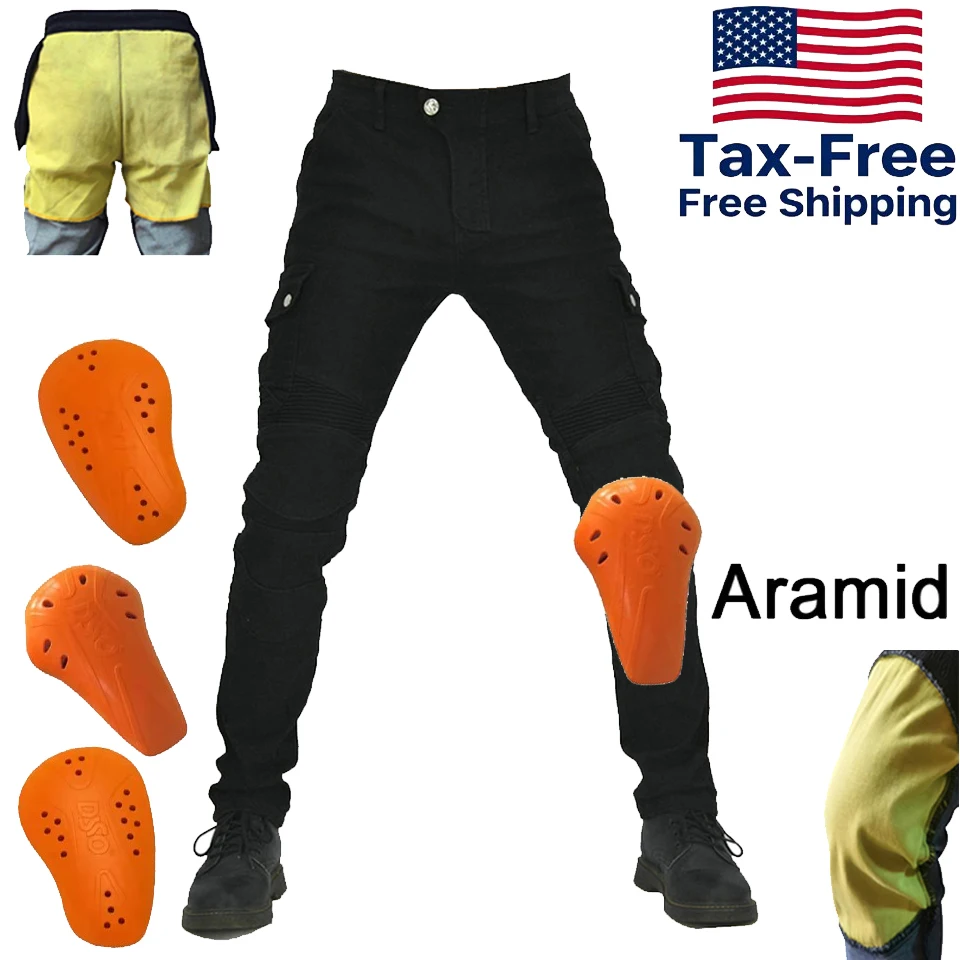 Kevlar Cargo Motorcycle Pants Men CE Level 2 Certified Protective Riding Jeans All Weather Sizes XXS to 5XL
