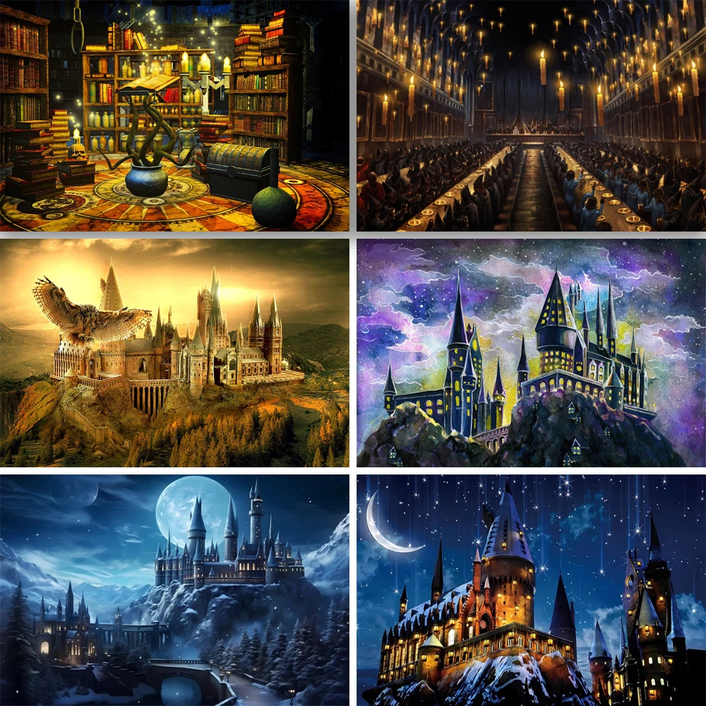 

Magic Academy Theme Wizard Background Children's Birthday Party Castle Library Customized Banner Photography Studio Props