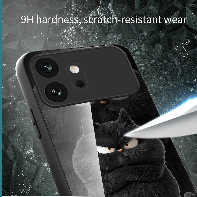 Hard Tempered Glass Case For Honor 600 Pro 600 Lite Protective Cover Cat Pattern Back Shell Fundas view 4