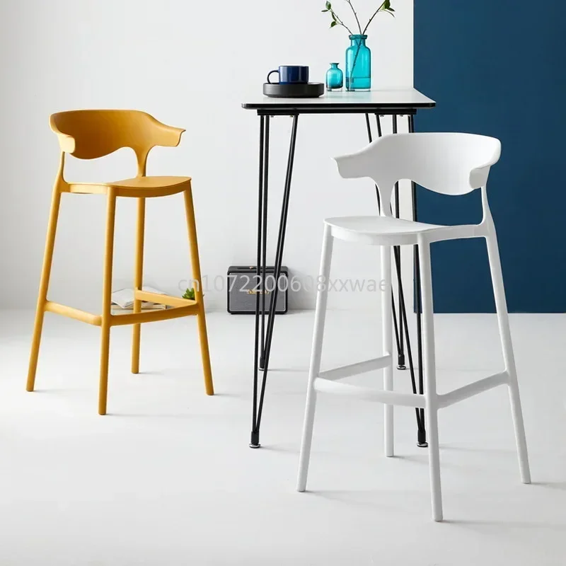

Simple bar chair plastic backrest home stackable designer creative high stool