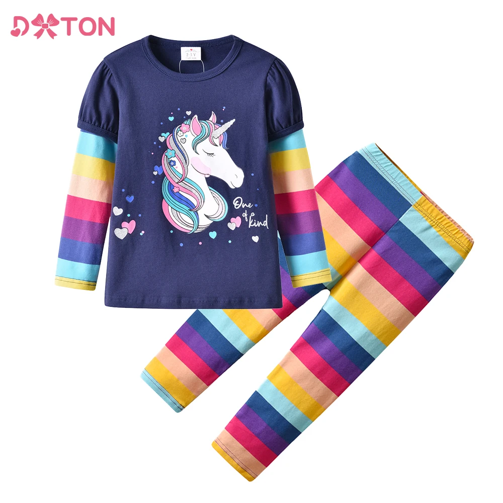 DXTON Children Clothing Kids Homewear Nightwear Girls Unicorn Cartoon Pajamas Kids Cotton Suits Children Casual Pajama Sets