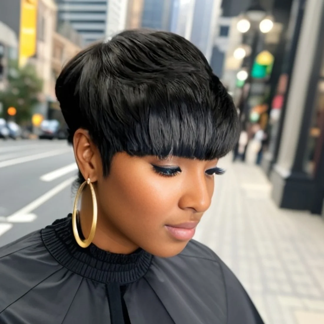 Human Hair Wig for Women Pixie Cut Straight Hair Wig with for Daily Use Brown Color Full Machine Made