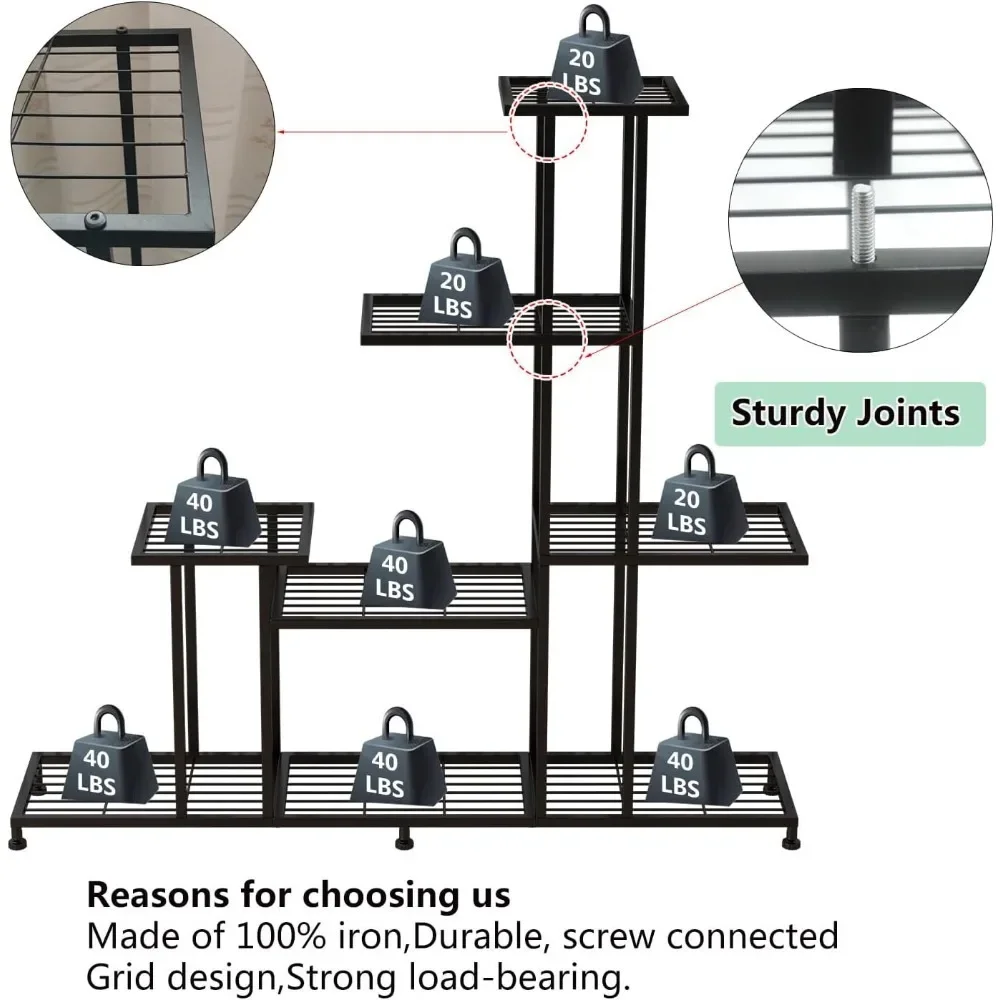 5-ярусная металлическая подставка для растений, декоративная черная стальная полка для растений, 5-ярусная многофункциональная подставка для комнатных растений