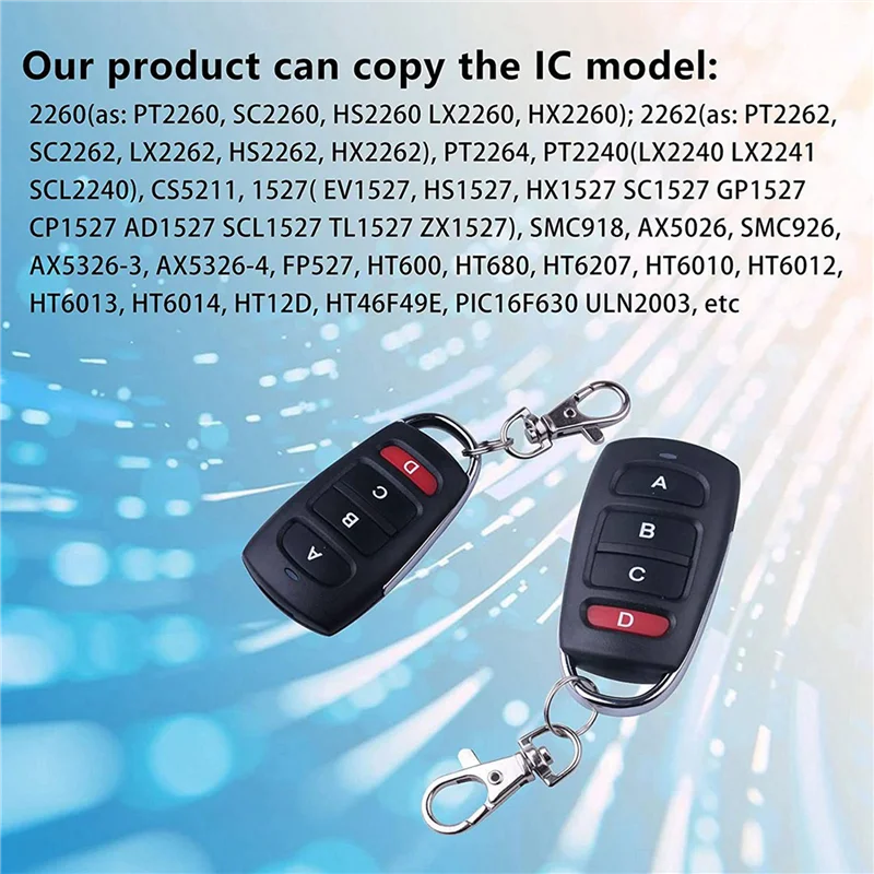 15 Universal 433 MHZ Cloning Remote Control Keychain,Duplicates Remote Controls Replacement Garage Door Opener-A74Z