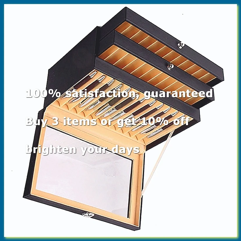 ●36 Slots Wooden Pen Display Storage Box Luxury 3 Layer PU Pen Case Glass Window Fountain Case Pen-Collection Organizer 1
