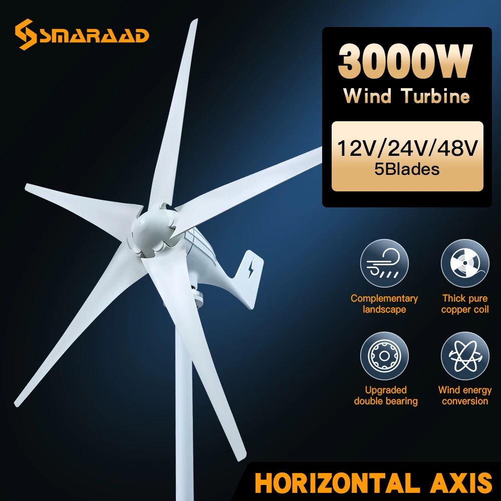 Controlador de Carregamento Doméstico Armazém pl Fornece Rapidamente Potência Real de 3000w Turbina Horizontal 12v 24v 48v 220v