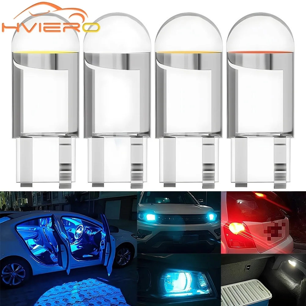 4Pc Car Bulb 3000K 6000K White Blue Red Yellow Wedge License Plate Map Dome Festoon Light Lamp T10 W5W 194 Glass Housing Cob LED