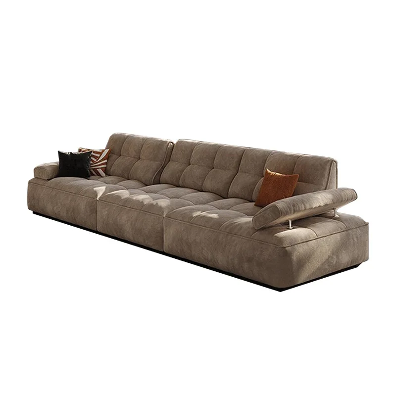 Frosted fabric, straight row sofa large seat deep meaning, minimalist adjustable backrest, armrest cat scratching cloth sofa