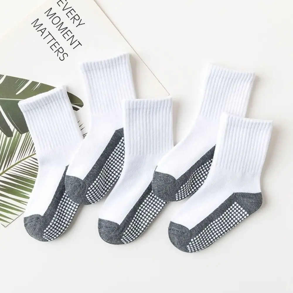 5Pairs Mid Tube Anti-Slip Socks Non-Slip Gripper Solid Cotton Children's Floor Socks Sticky Breathable