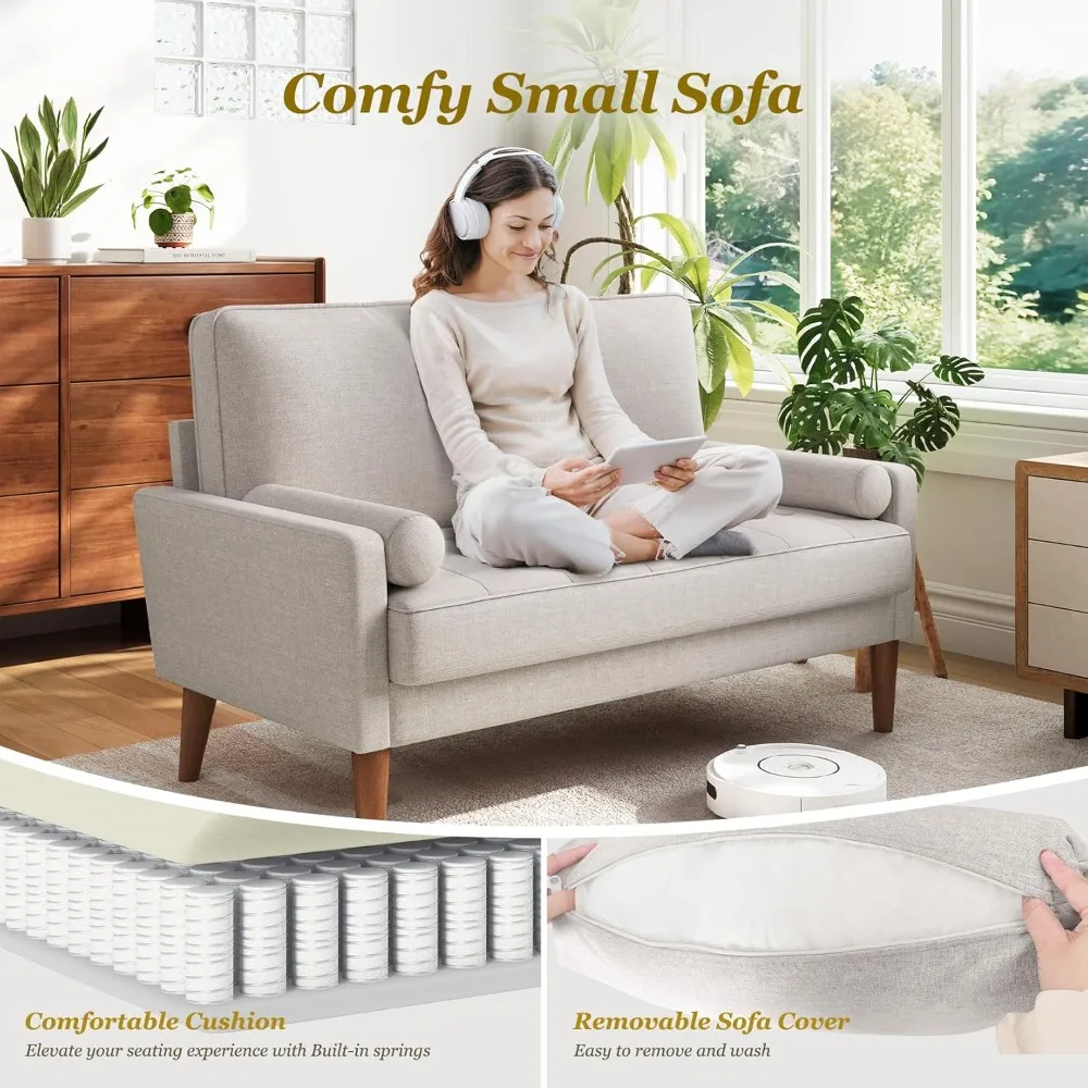 Compacte loveseat-bank met massief houten poten voor kleine ruimtes, ideaal voor woonkamer en slaapkamer, eenvoudige montage bank