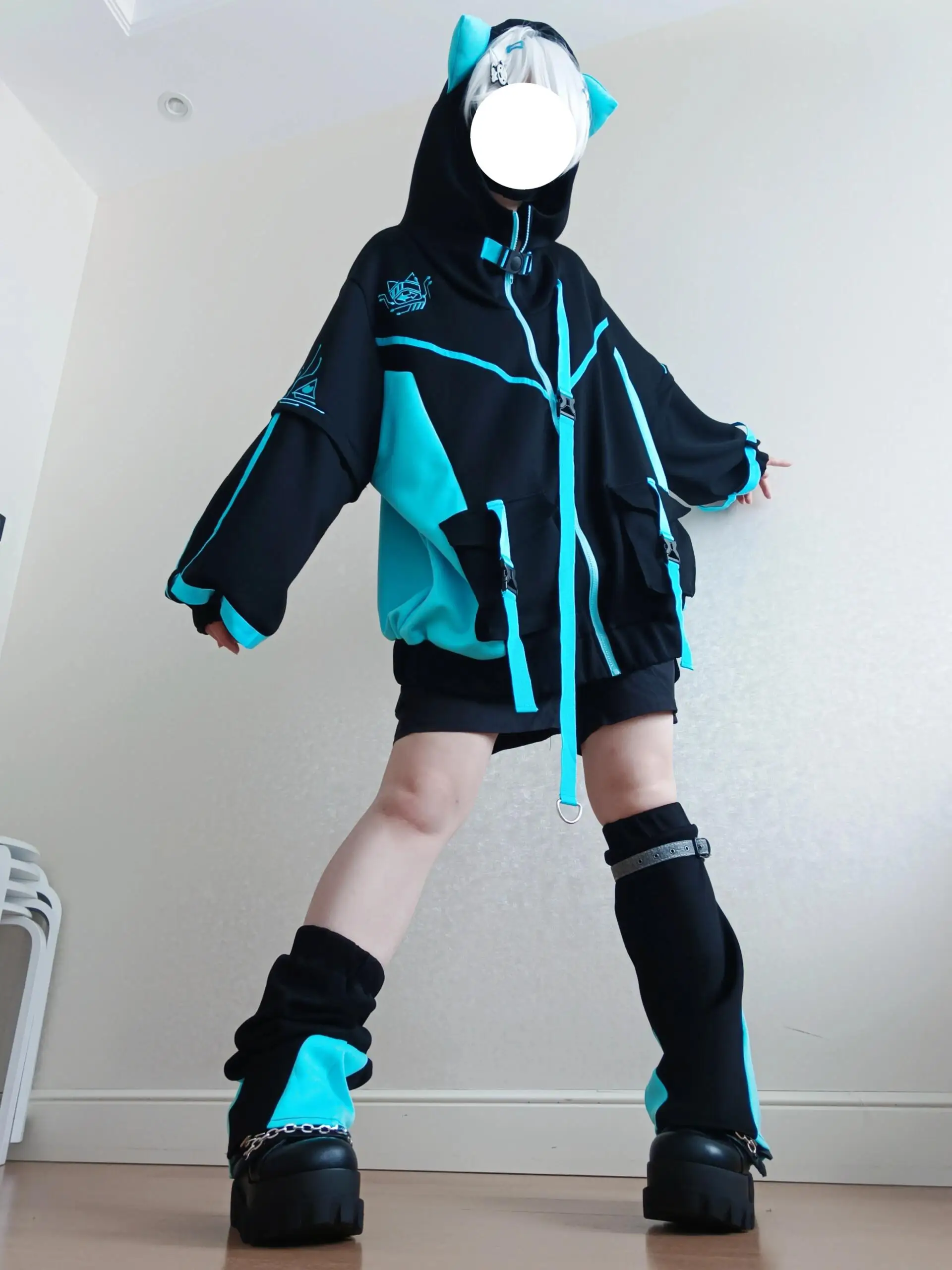 Y2K Jirai Kei Anime-Style Tracksuit Set Loose Short-Sleeve Hoodie Jacket with Shorts Japanese Subculture Techwear Women’s Outfit