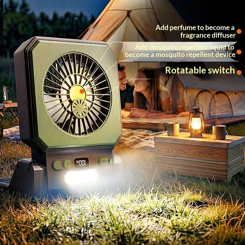 

Portable Rechargeable Table Fan with Solar Panel Powered LED Lantern and Hook USB Charging Fan for Household Camping Fishing