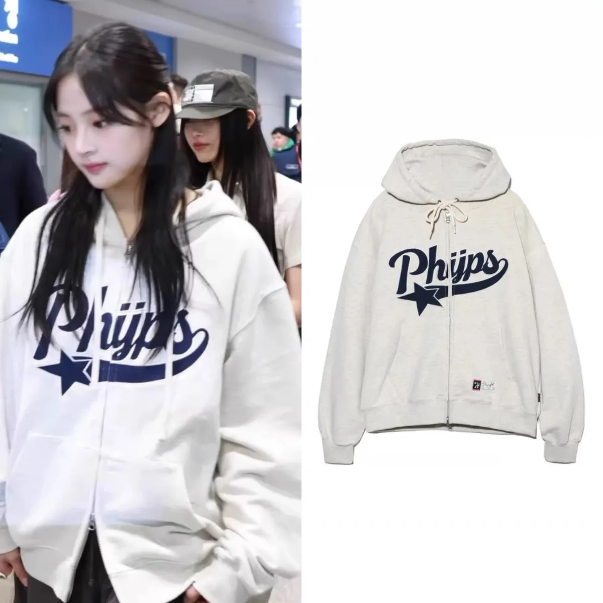 

Bae Minji Casual Hoodie Jaet Letter Print Cotton 00% Zipper Closure Women's Faion Sweatirt Outerwear Autumn 2024