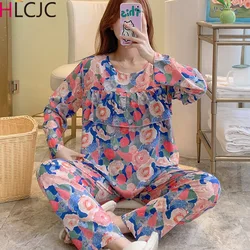 Large Size Viscose Long-sleeved Trousers Women Pajamas Set for Spring Summer Autumn Comfortable Cardigan Tops Ladies Sleepwear