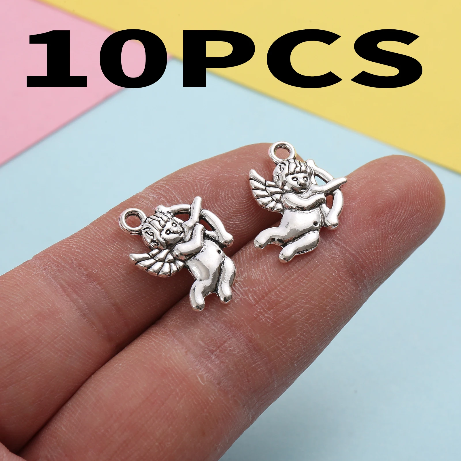 10 Angel Charms Holding Bows and Arrows, Simple Cupid Pendants with Wings, Suitable for DIY Bracelets, Necklaces, and Earrings, Romantic Couple Handmade Beaded Jewelry Accessories