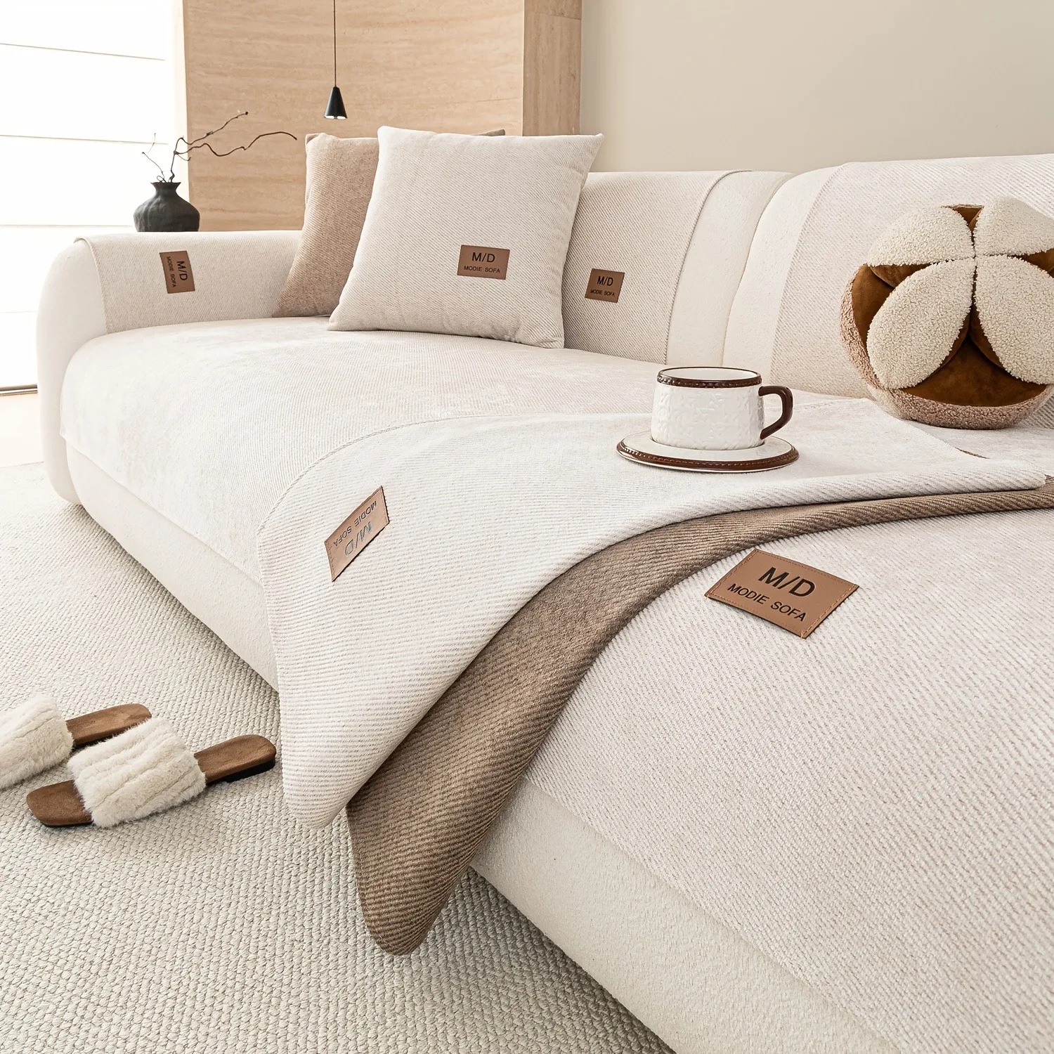 Garngefärbter Twill-Chenille-Sofabezug mit PU-Etikett, Universeller Rutschfester Haustierfreundlicher Couch-Sitzbezug Sofatuch für Alle Jahreszeiten – Detail 10