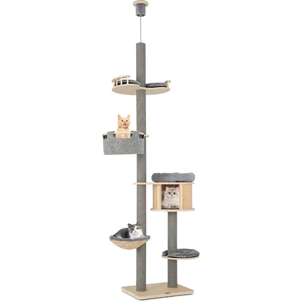 

Very Tangkula Floor To Ceiling Cat Tree, 5 Tier Tall Cat Tower With Adjustable Height (100-110 Inch) For Large Cats, Wood Cat Cl