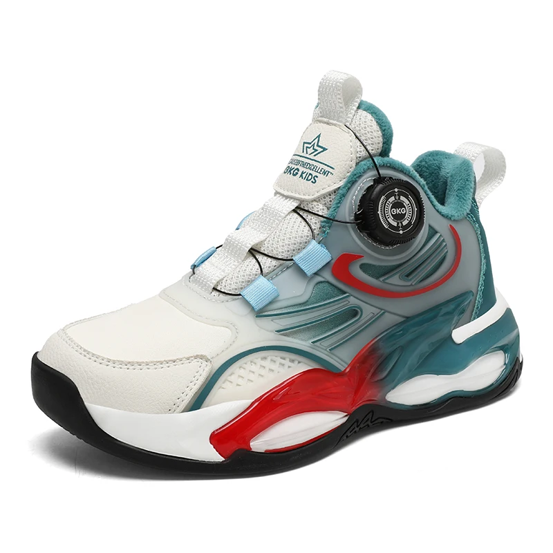 

Winter New Rotating Button Basketball Shoes Anti Slip Basketball Shoes Kids Designer Quick Lacing Outdoor Sport Shoes Children