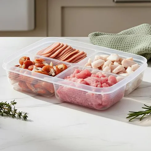 2/4Pcs Four Grid Refrigerator Storage Box Food Grade Sealed Crisper Meat Fruit Fresh Keeping Box