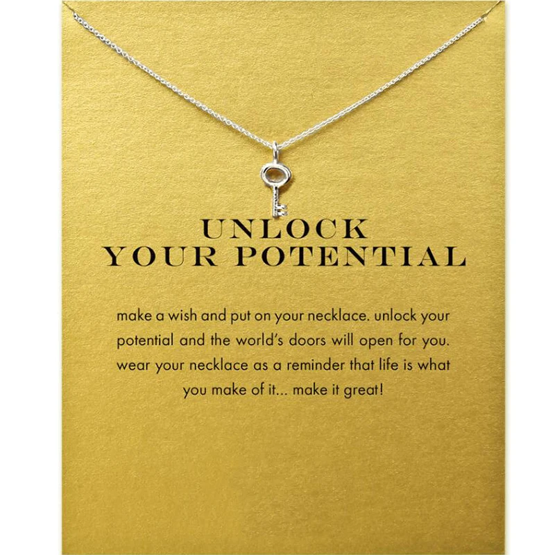 قلادة قلادة من سبيكة المفاتيح المجوفة المطلية بالذهب كهدية للسيدات مع بطاقة يفتح مجوهرات الطاقة المحتملة