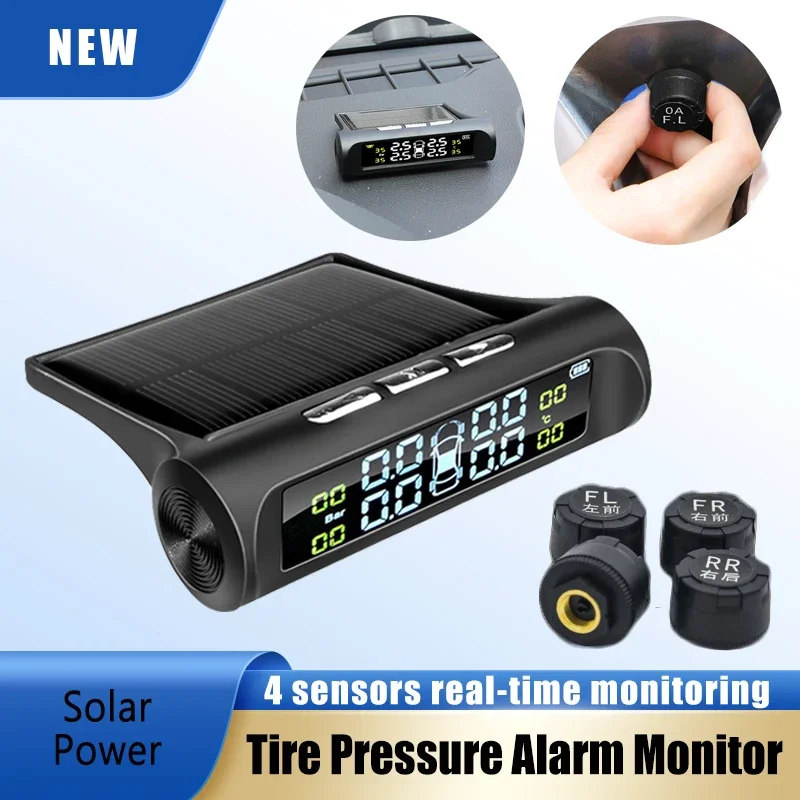 

TPMS Car Tire Pressure Alarm Monitor System with 4 External Sensors Solar Intelligent Display Tyre Pressure Temperature Warning