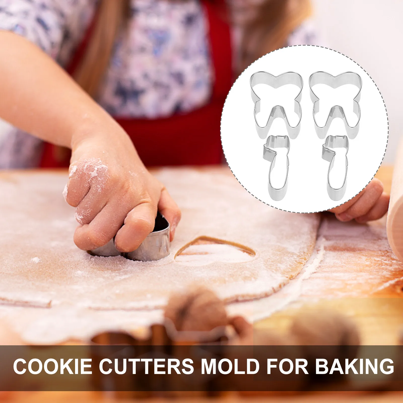 4Pcs Novelty Toothbrush Shape Cookie Cutter Set Stainless Steel Reusable Baking Supplies for Festive Cookies Cake Decorating