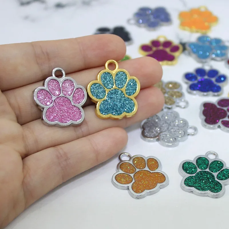 30PC/lot 25x27mm Cat Footprint Bear Dog Paw Print Pendant pet paw tag dangle charm Fit For DIY Keychains Pet Collar Making