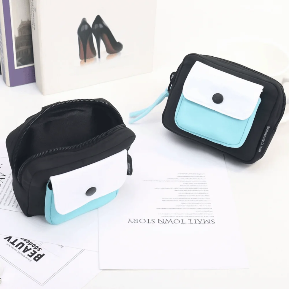 Simple Contrast Color Canvas Coin Purse Square Zipper Earphone Bag Korean Style Lightweight Mini Storage Bag Outdoor