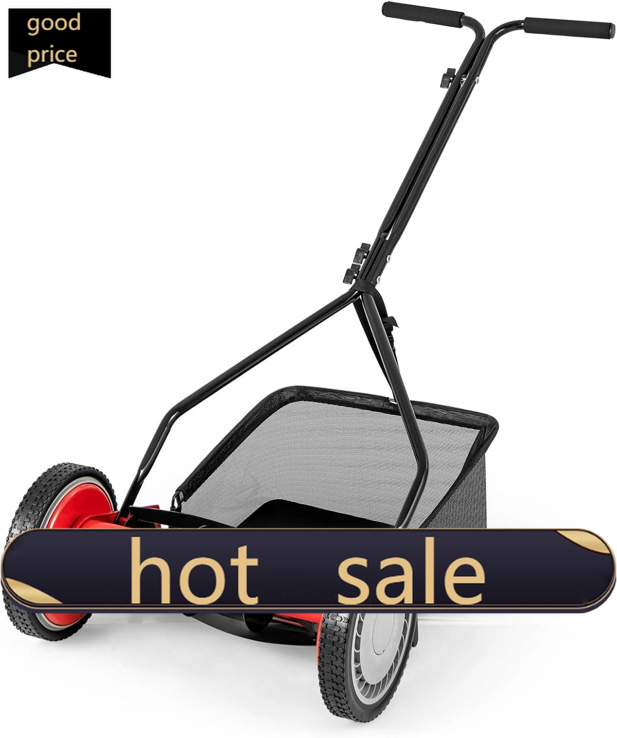 

BestsellerManual Lawn Mower, 14 Inch 5-Blade Walk-Behind Cordless Grass Cutter with 7 Gallon Removable Grass Collect Bag, Adjust