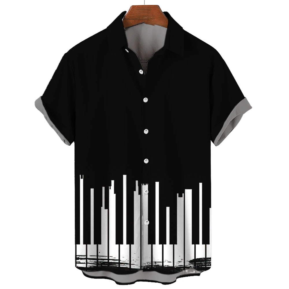 Men\'s Shirts For Men Funny Piano keys 3d Print Tops Casual Men\'s Clothing Summer  Short Sleeved Tops Tee Loose Oversized Shirt