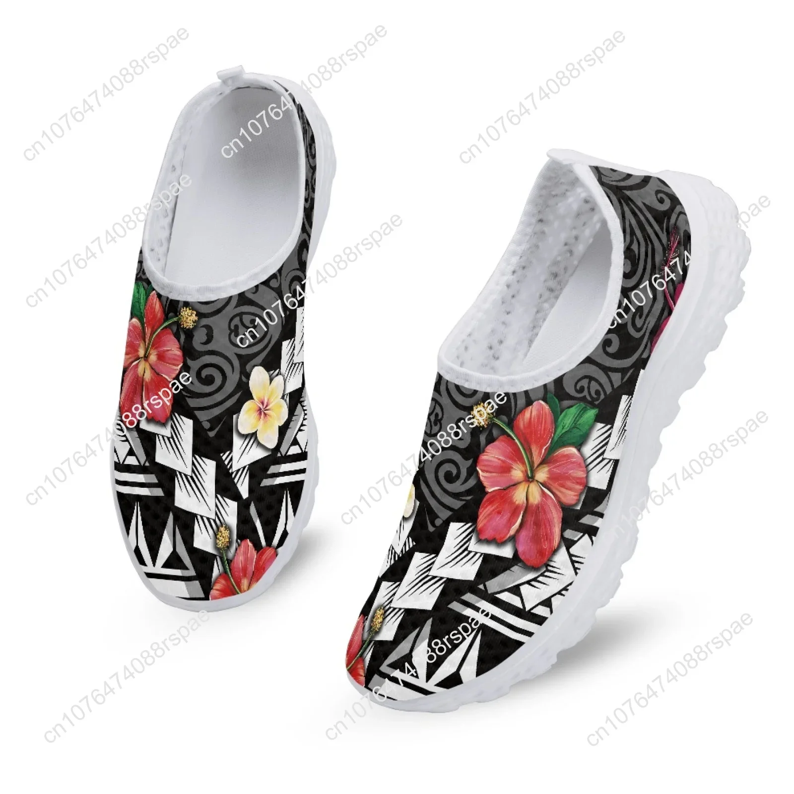 Tênis de corrida de malha leve respirável, tênis antiderrapante casual, estampas de tatuagem totem havaianas, tribal polinésia