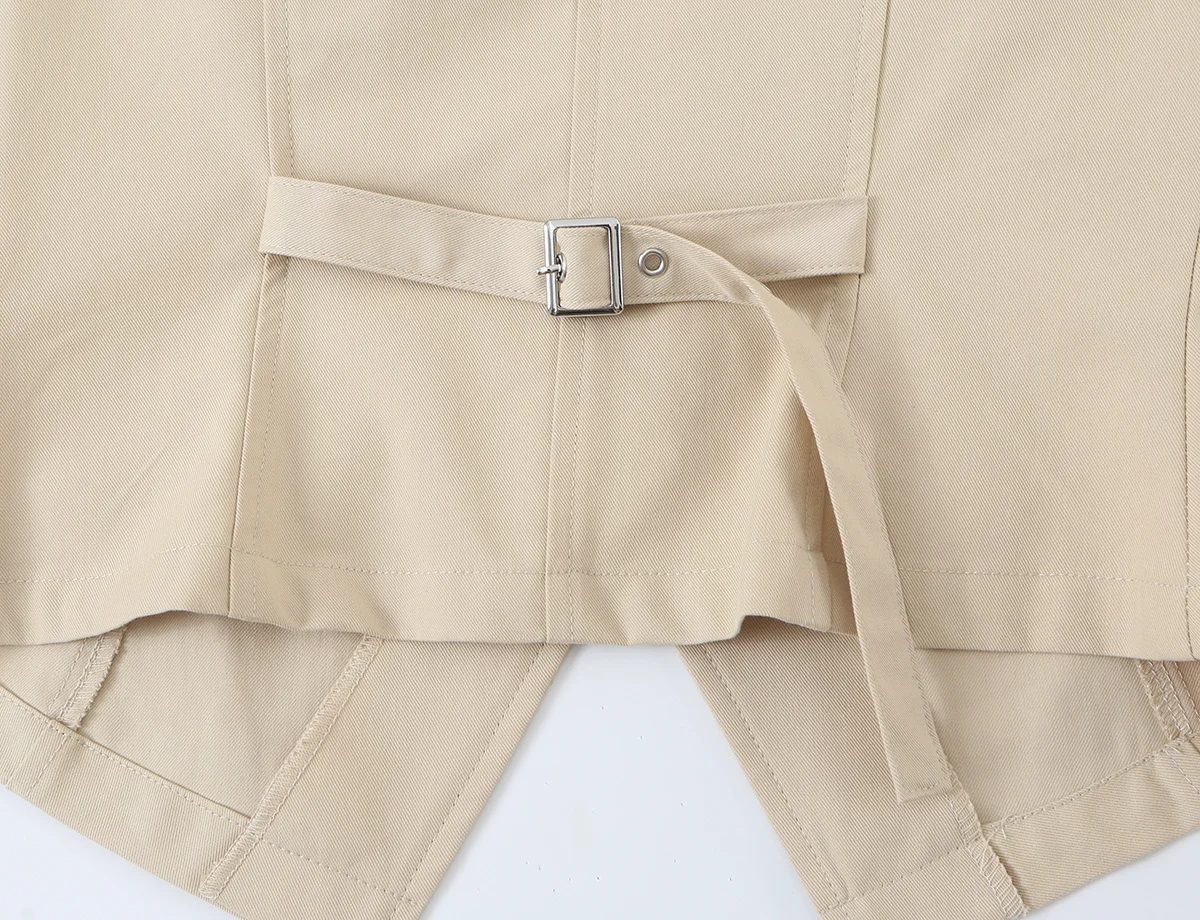 KONDALA Schicke Khaki-Weste für Damen, Ärmellos, Herbstmode 2026, Elegante Büro-Damenweste, Plissiert, Ausgeschnittenes Oberteil – Detail 10