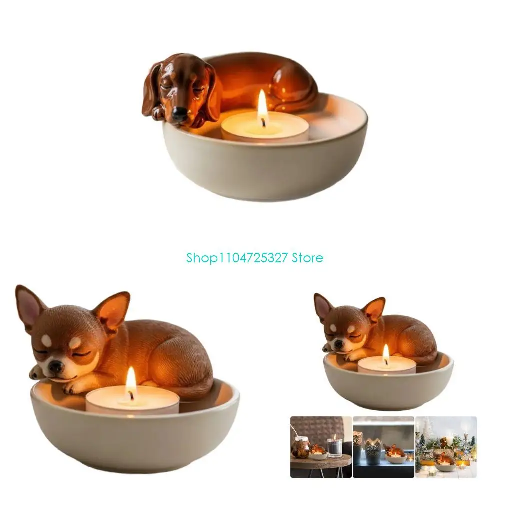 D8KF Lovely Dog Light Display Enhances Relaxing Evening，Sturdy Heat Resistant Dog Candle Stand Creates Dreamy Effects