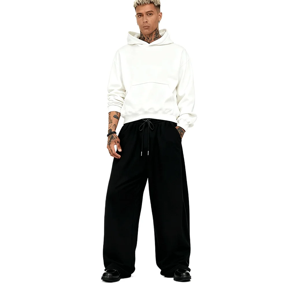 

Мужская свободная версия, осенне-зимний повседневный комплект из двух предметов: толстовка с капюшоном и прямыми брюками, тяжелое тепло