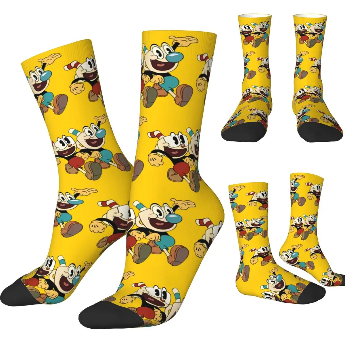 Cuphead And Mugman Socks Men Women Polyester Casual Socks Hip Hop Spring Summer Autumn Winter Middle Tube Socks Gift