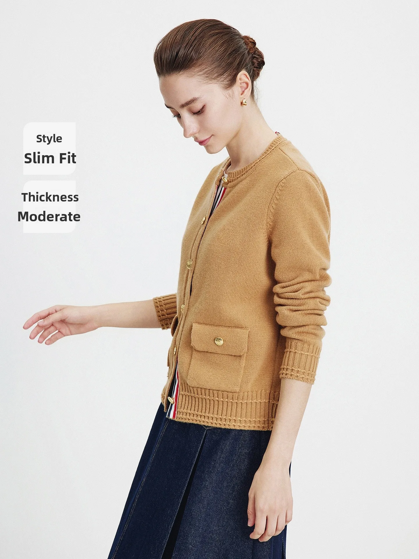 Navigare Women's Wool Knitted Open Cardigan round Ne Sweater Autumn New Sle Color Blo Casual Fit Soft Long Sve Coat