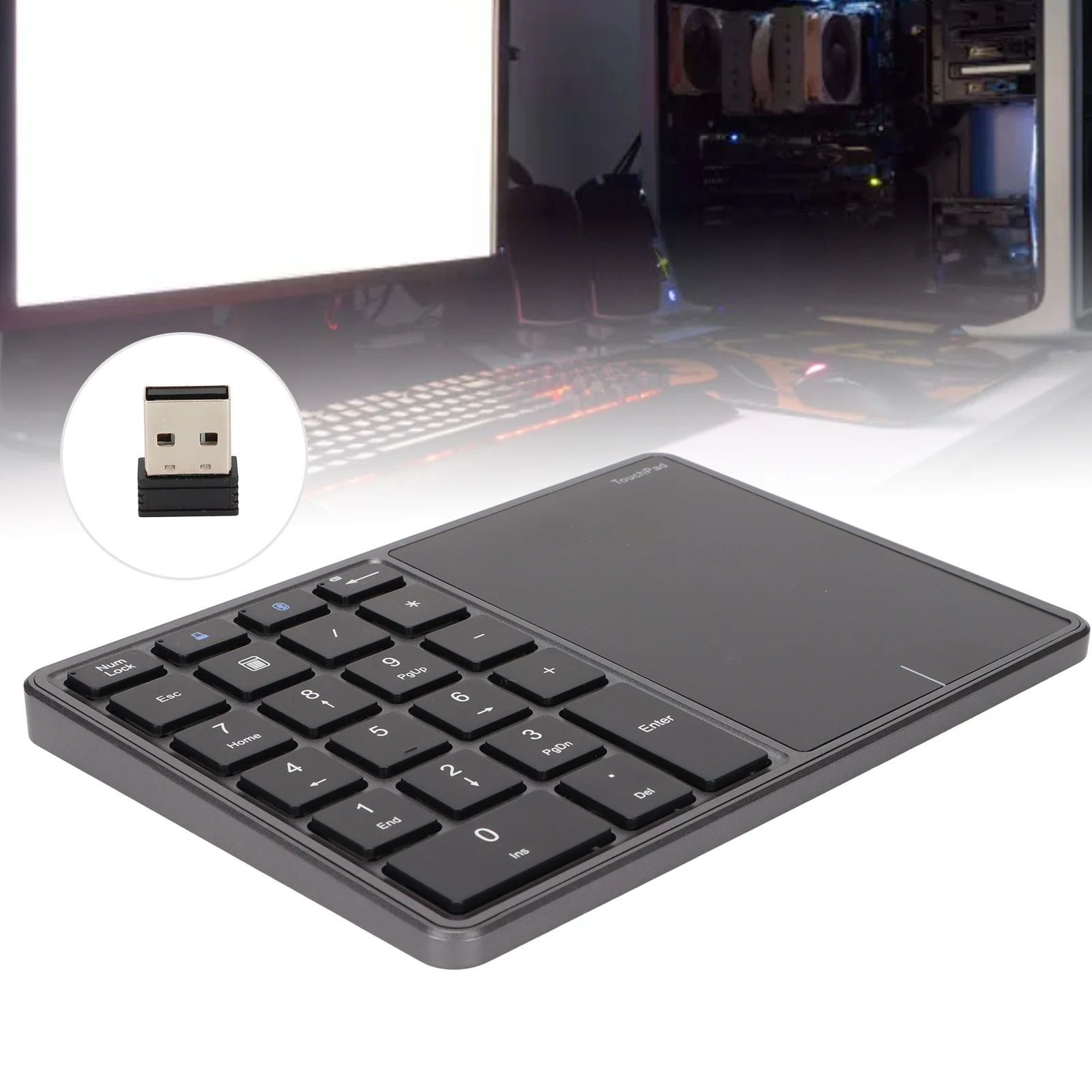 2 in 1 Wireless Number Pad Touchpad 22 Keys Wireless BT4.2 2.4G Type C Charging 500mAh Battery Numeric Keypad Wireless Touchpad