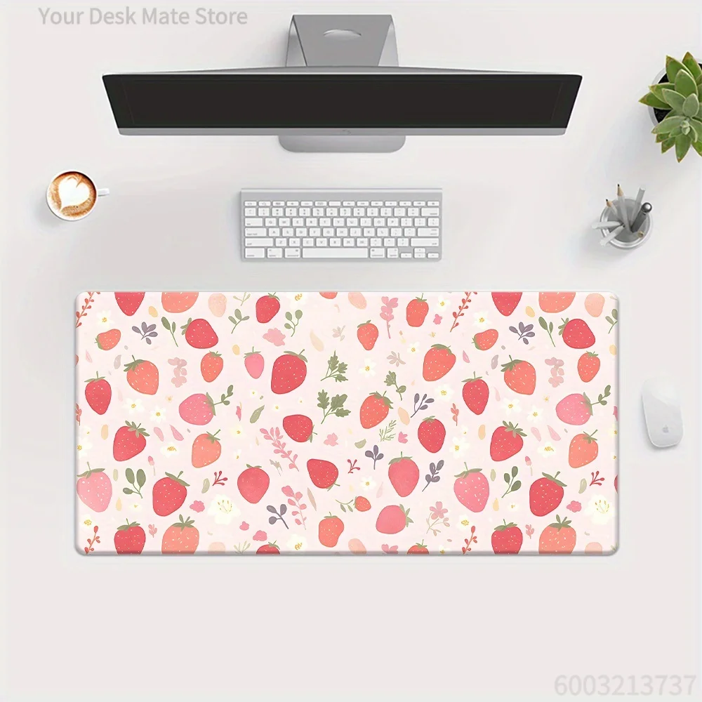 Sweet Coquette Style Large Mat Cute Heart Cherry Bow Fruit Pattern Mouse Pad Anti‑Slip Rubber Base Keyboard Mat for Office Decor