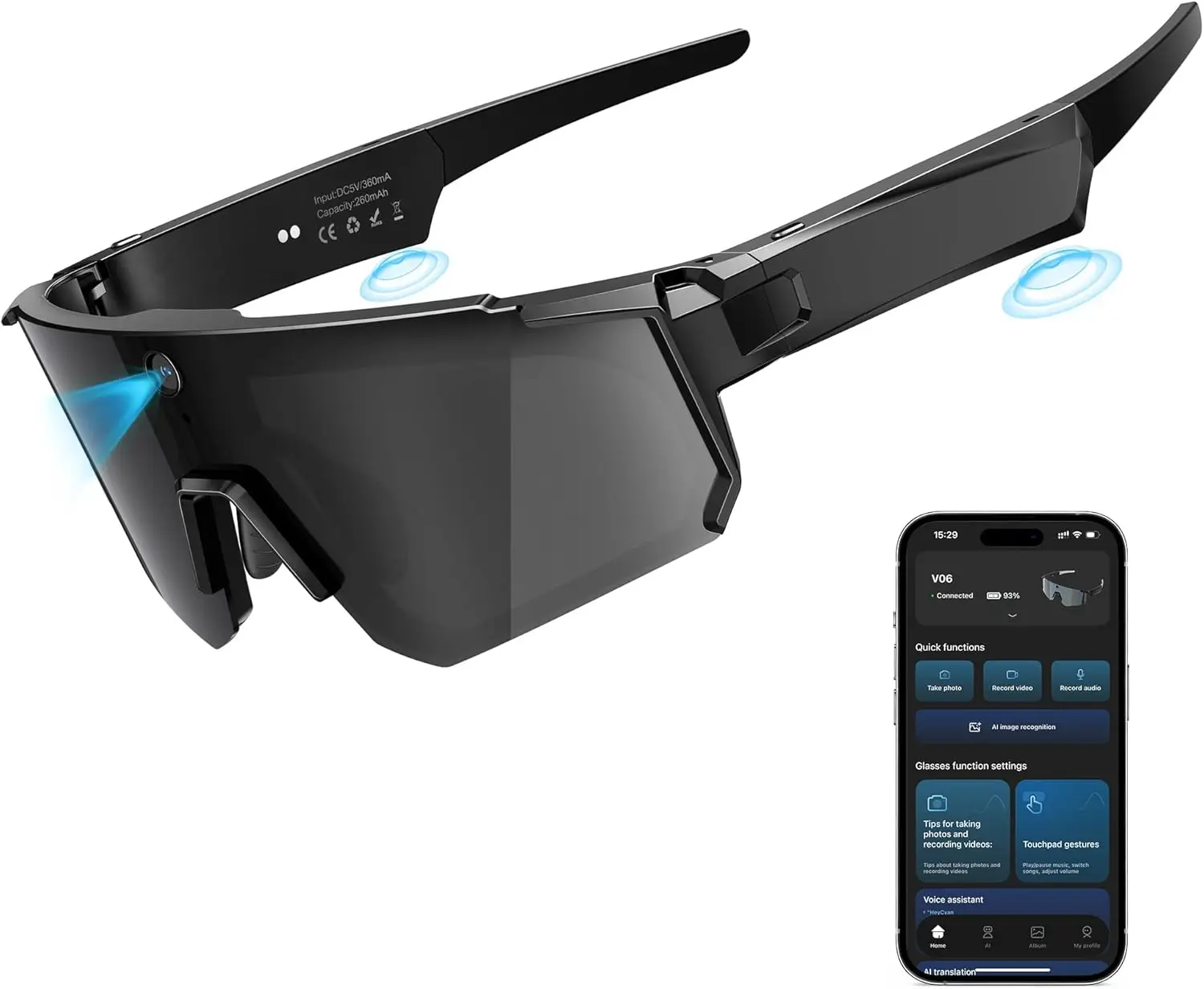 JSJM Al Smart Glasses with Camera Built-in Storage(No SD Card Needed), Wearable Tech Bluetooth Sunglasses for Outdoor Sports
