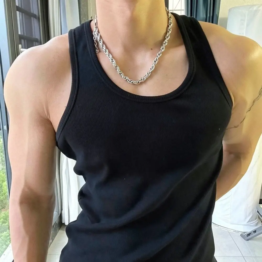 Vintage Style Ribbed Tank Top Mens Slim Fit Muscle Vest Summer Sportswear Breathable Cotton Sleeveless Gym Workout Top