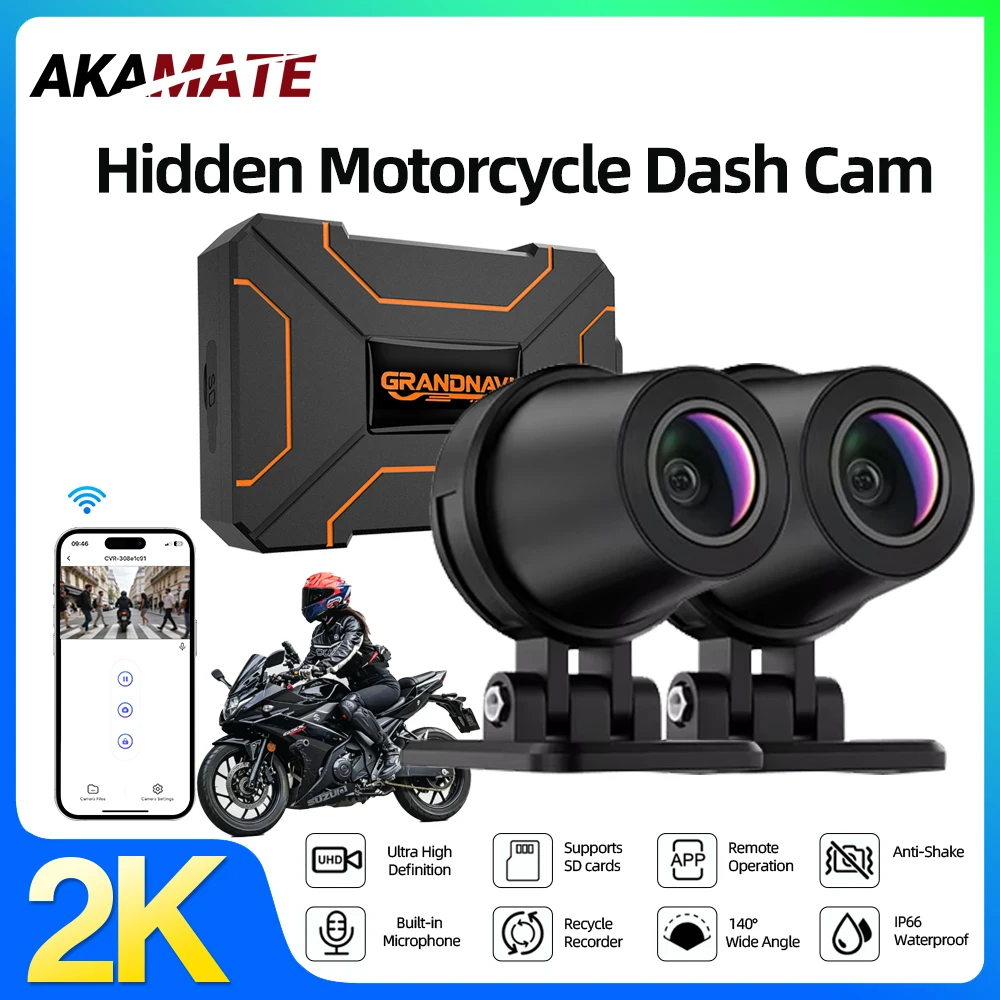 2K Motorcycle DVR Dual 1080P WiFi Front & Rear Waterproof Camera Recorder Motorcycle Dash Cam Motorbike Black Box Dual-lens